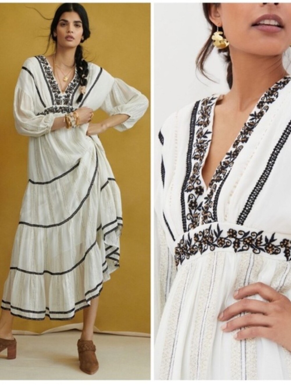 Anthropologie Verb by Pallavi Singhee Embroidered Metallic Maxi Dress XL